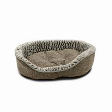 Corbeille en tissu style lin grise chien et chat, doux, réversible et confortable (Gris)