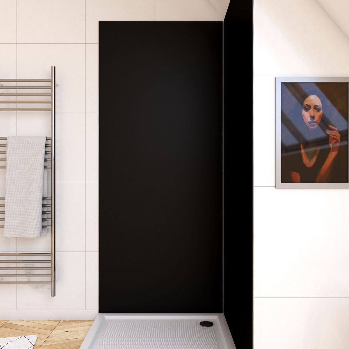 Aurlane Panneau mural de douche NOIR en aluminium - 90 x 210 cm - WALL'IT NOIR 90