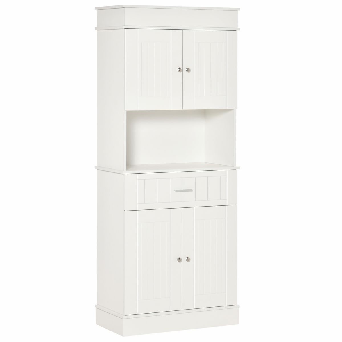 Armoire de cuisine multi-rangement 4 portes 3 tiroirs étagère + grand  plateau 89L x 39l x 168H cm MDF blanc