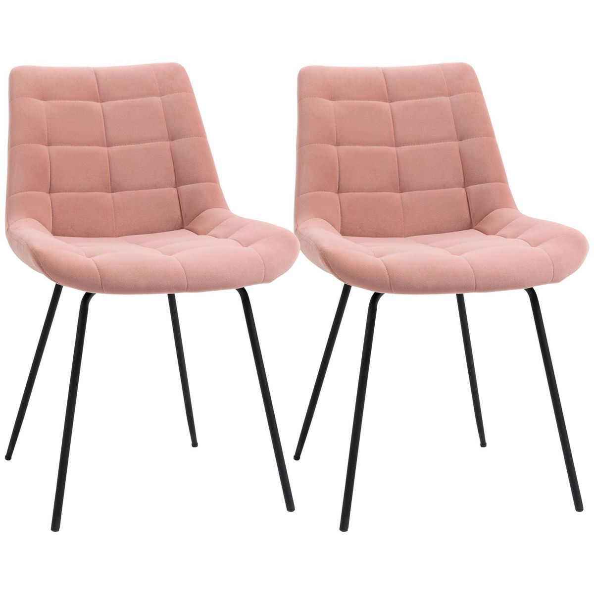 HOMCOM Lot de 2 chaises de salle à manger style chesterfield effet capitonné piètement acier noir velours rose poudré