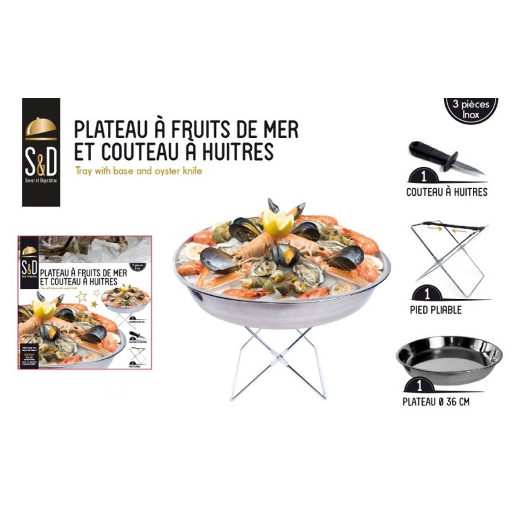 PLATEAU + SUPPORT + COUTEAU HUITRE FRUIT DE MER - Home Dépot