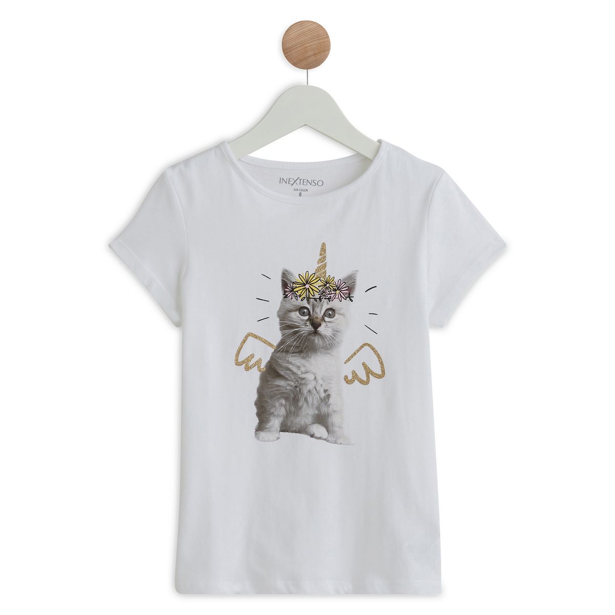 INEXTENSO T shirt manches courtes chat fille pas cher Auchan.fr