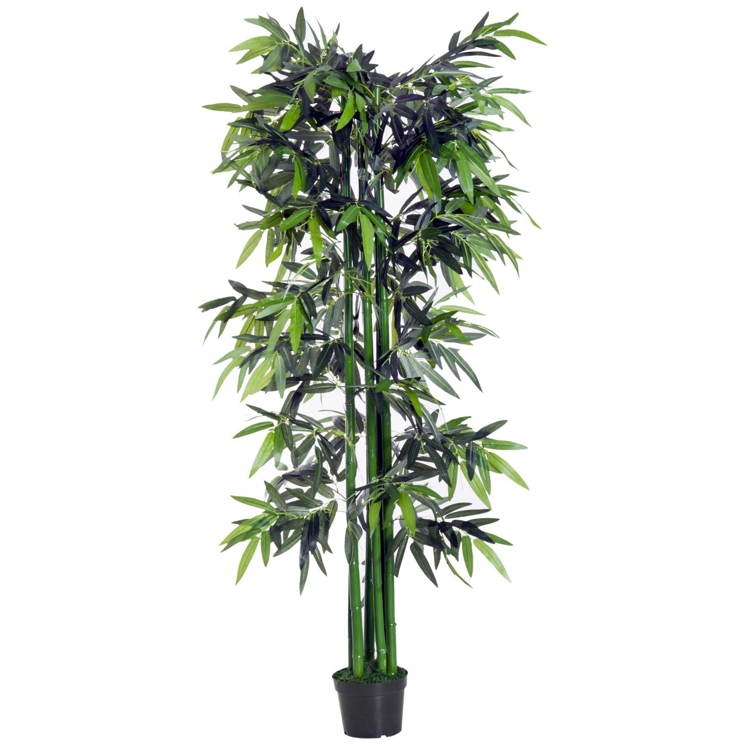 Outsunny Bambou artificiel hauteur 1,2 m plante artificiel 369 feuilles  denses réalistes décoration plastique pot inclus avec lichen vert