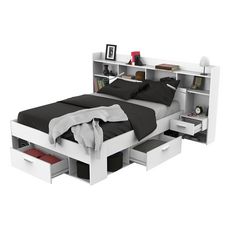 Lit+tête de lit avec rangements LIMA, couchage 140x190/200cm