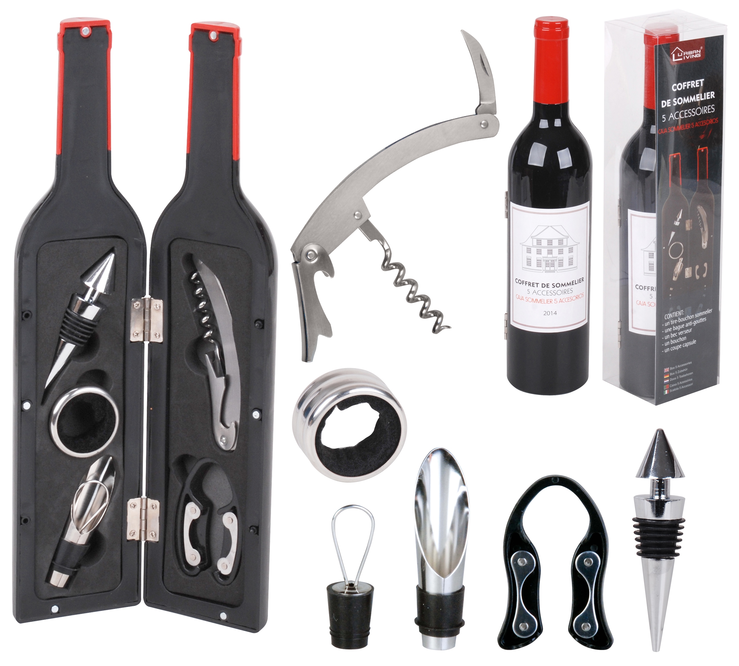 Kit sommelier en forme de bouteille de Vin (5 Pièces) - Accessoire