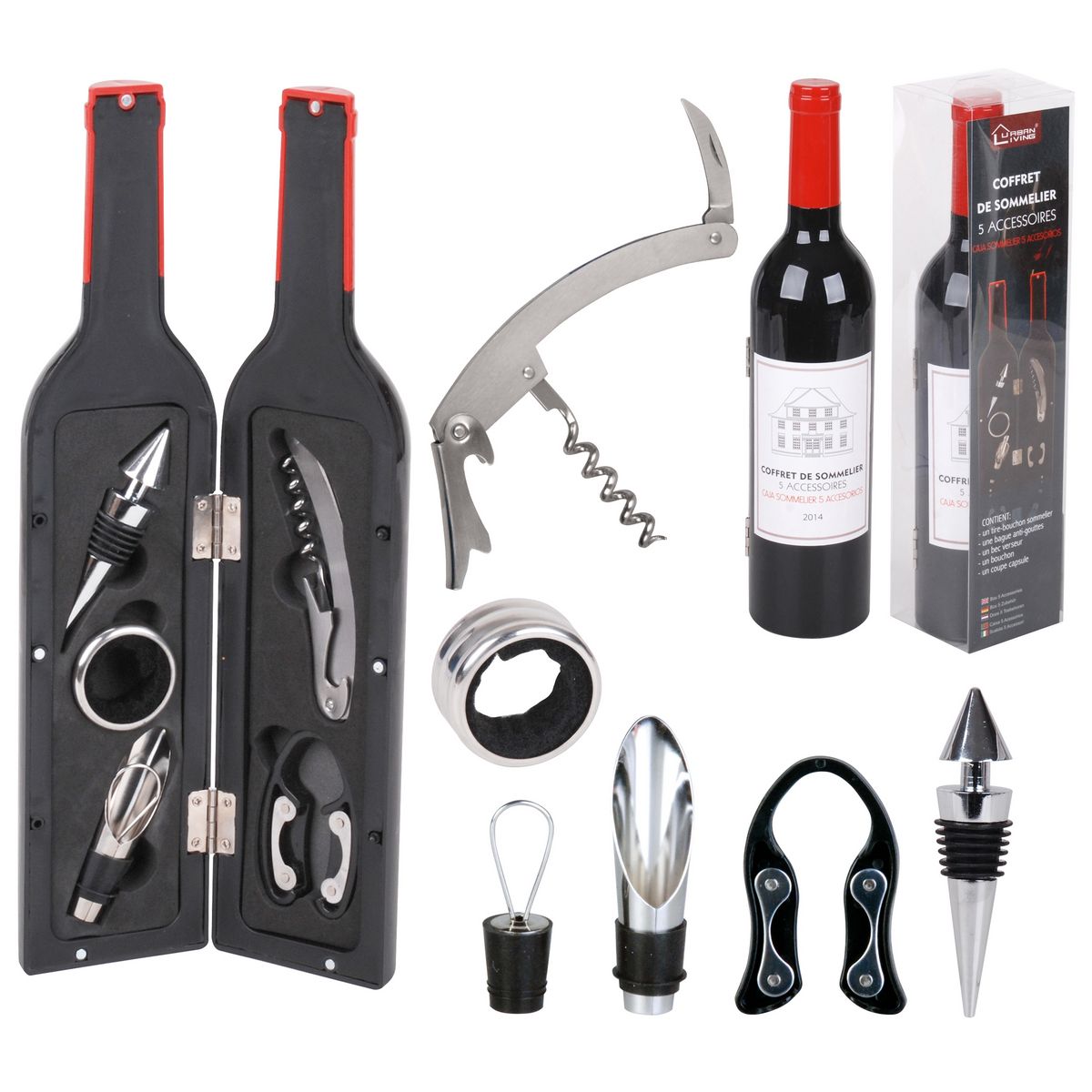 Set 5 pièces accessoires vins pas cher 