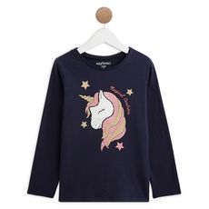 IN EXTENSO T-shirt manches longues licorne fille (Bleu marine )