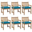 Chaises de jardin 6 pcs avec coussins bleu clair Teck solide