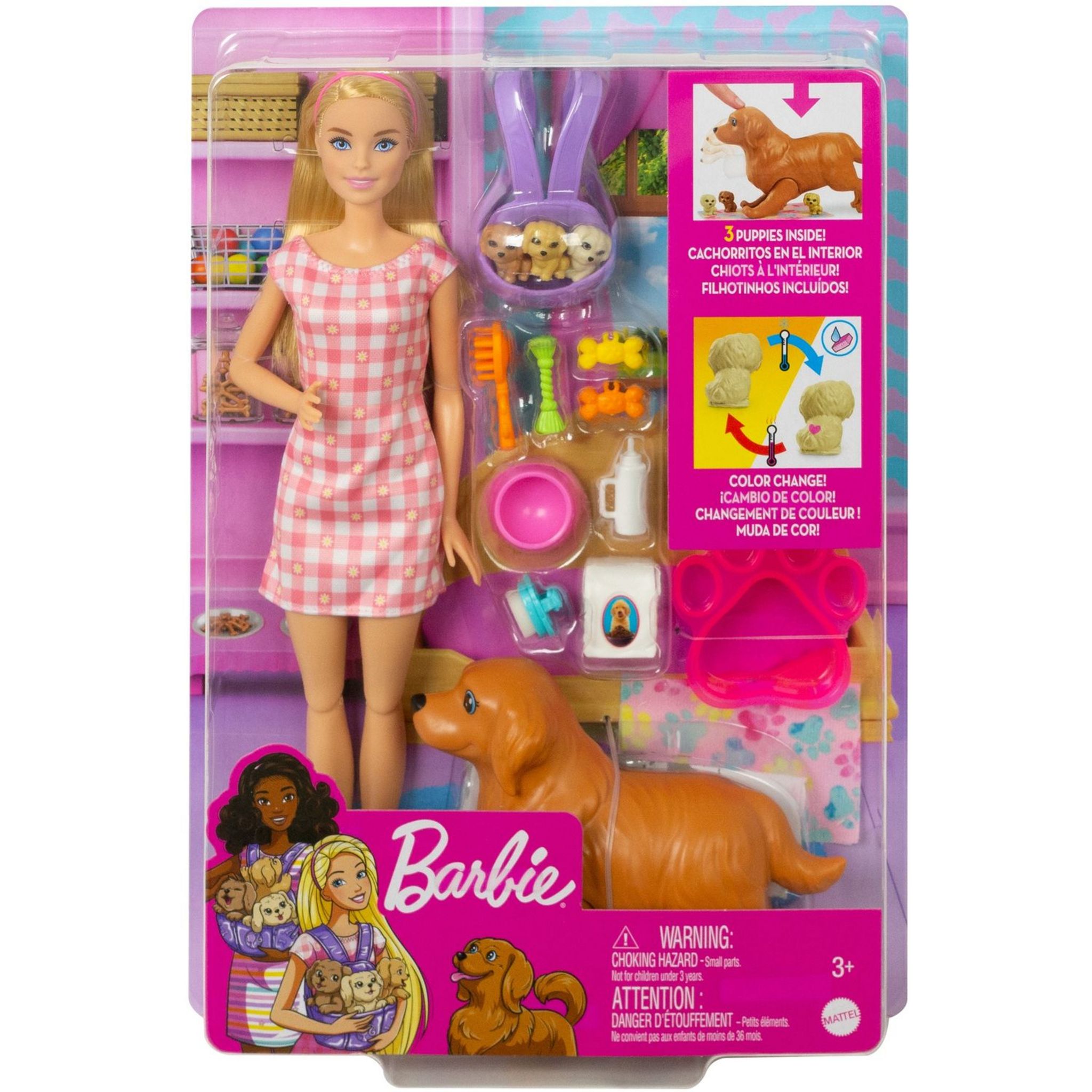 Barbie – Coffret poupée et animaux – Naissance des chiots 