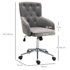 HOMCOM Fauteuil de bureau chaise de bureau pivotant hauteur réglable 54L x 71l x 94-110H cm velours gris