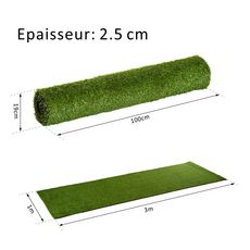 Gazon synthétique artificiel moquette extérieure intérieure 3L x 1l m herbes hautes denses 2,5 cm vert