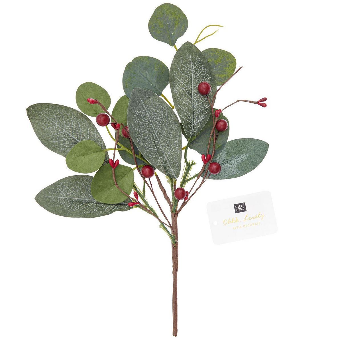 Youdoit Branche d'eucalyptus et baies rouges 30,5 cm