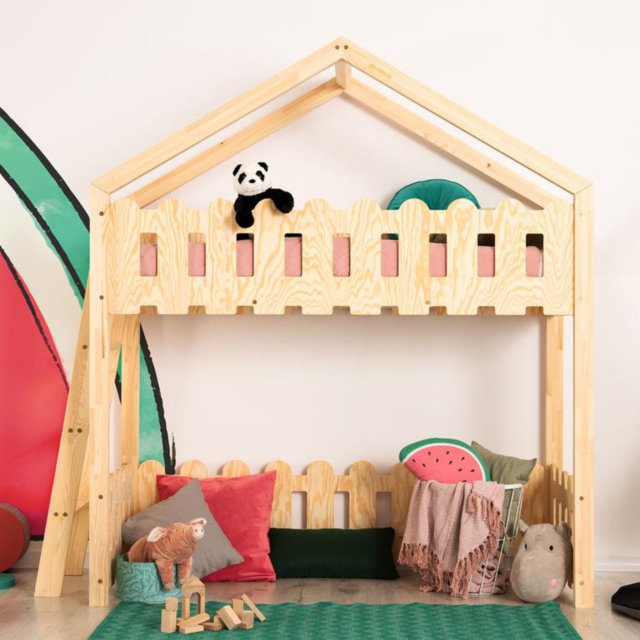 Lit cabane enfant 90 x 190 cm avec sommier et échelle TOTEM pas cher 