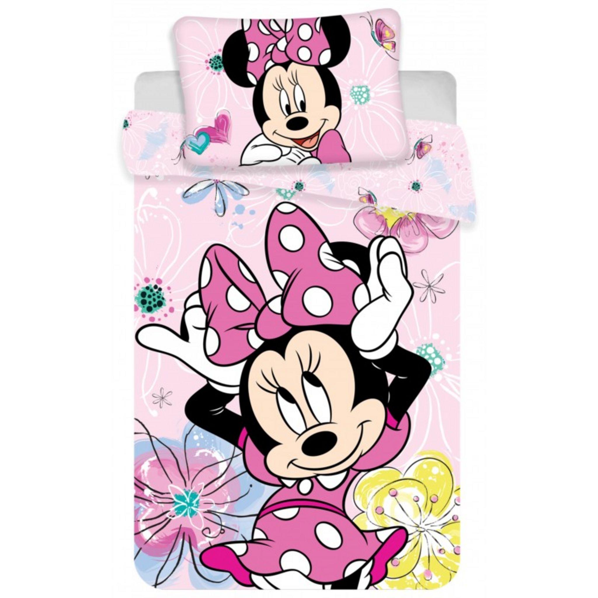 Parure Disney Parure de lit bébé Minnie Mouse rose 100x135 couette +  oreiller 40x60 cm, 100% coton