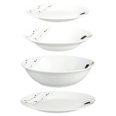 SECRET DE GOURMET Service d'assiettes 19 pièces en porcelaine CARRES VERT (Blanc)