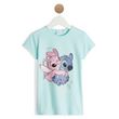 LILO ET STITCH T-shirt manches courtes fille . Coloris disponibles : Bleu