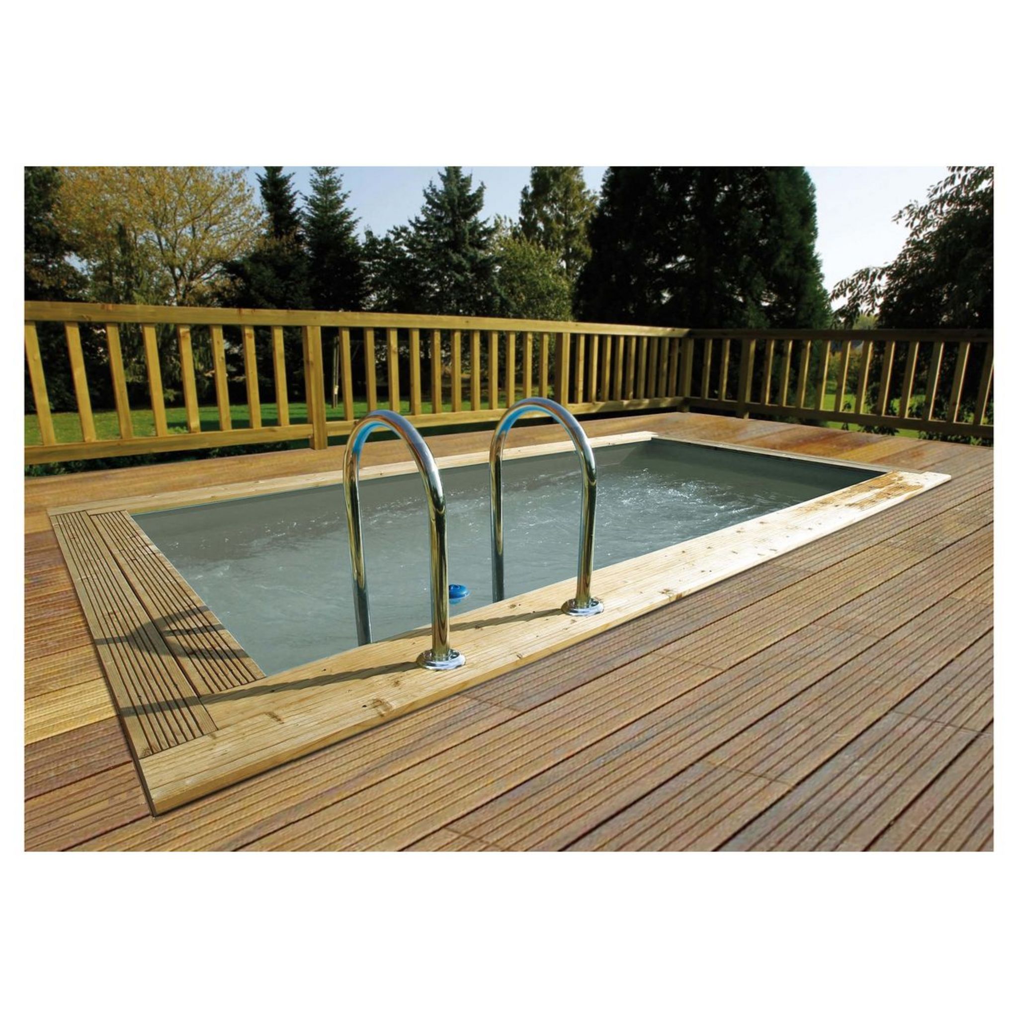 Habitat et Jardin Piscine bois Miami 120 - 4.86 x 3.36 x 1.20 m + Mini  pompe à chaleur 3.5kW - Métal - Gris pas cher 