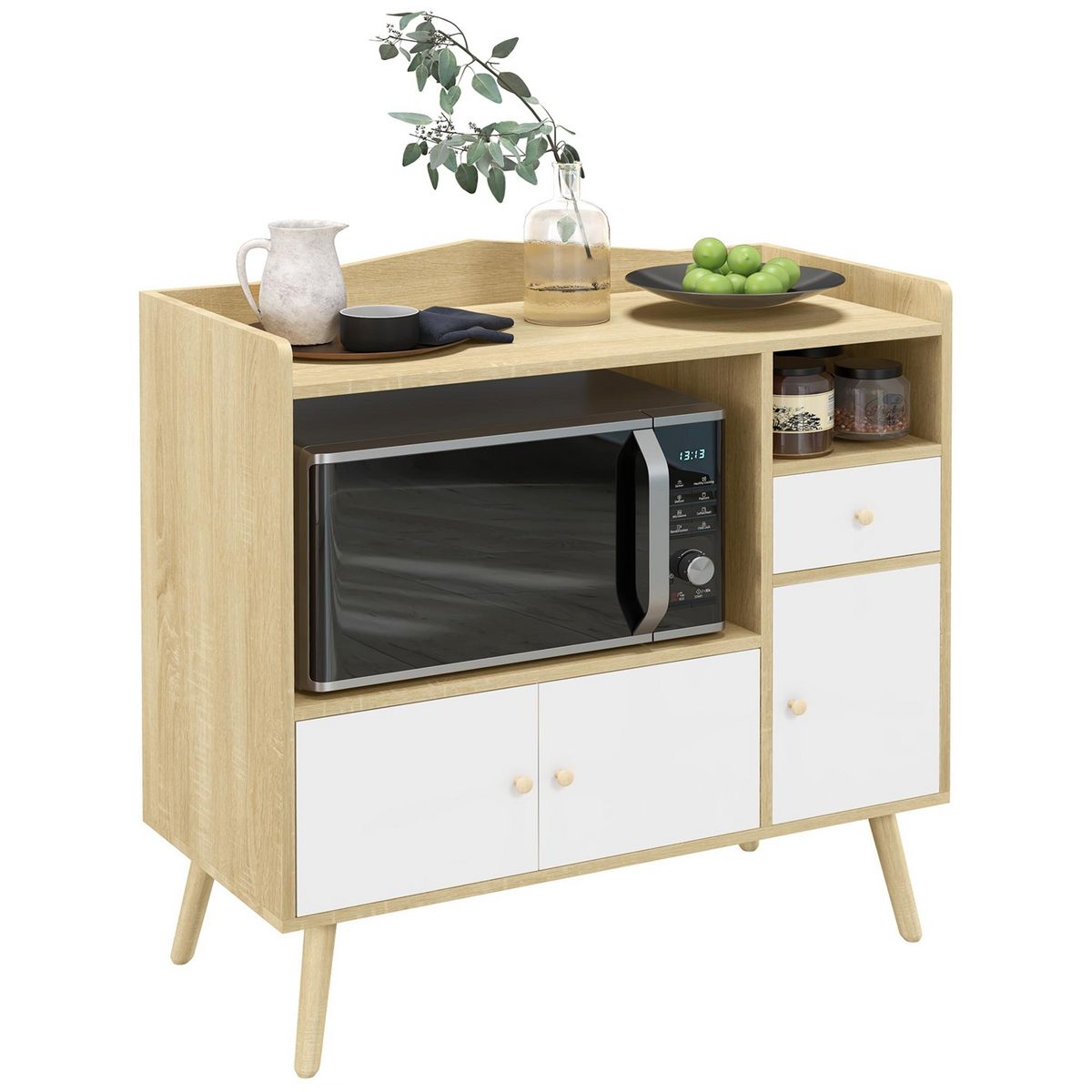 HOMCOM Meuble Armoire Micro-ondes pour Cuisine avec 1 Tiroir, 3 Portes,  Blanc