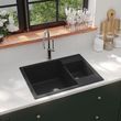 VIDAXL Evier de cuisine et deux lavabos trou de trop-plein Noir Granit