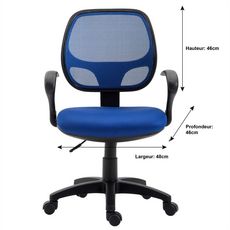 IDIMEX Chaise de bureau pour enfant COOL fauteuil pivotant et ergonomique avec accoudoirs, siège à roulettes et hauteur réglable, mesh bleu