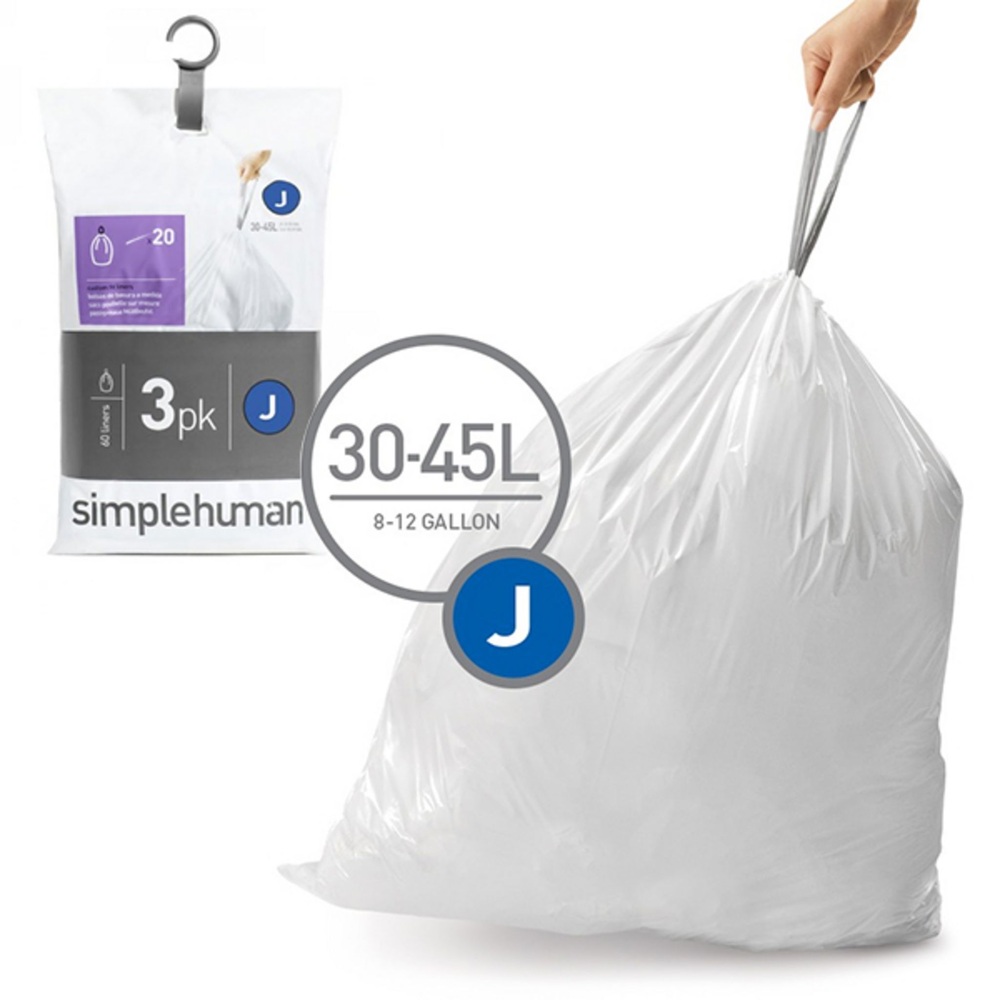 Simplehuman 3 packs de 20 sacs poubelles de 30 45l cw0259 pas