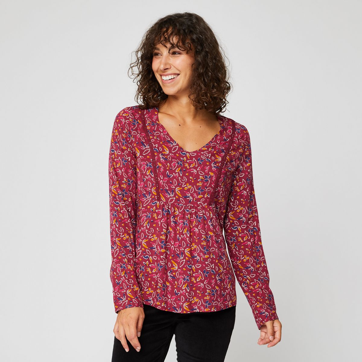 IN EXTENSO Blouse col v avec galon femme pas cher à prix Auchan