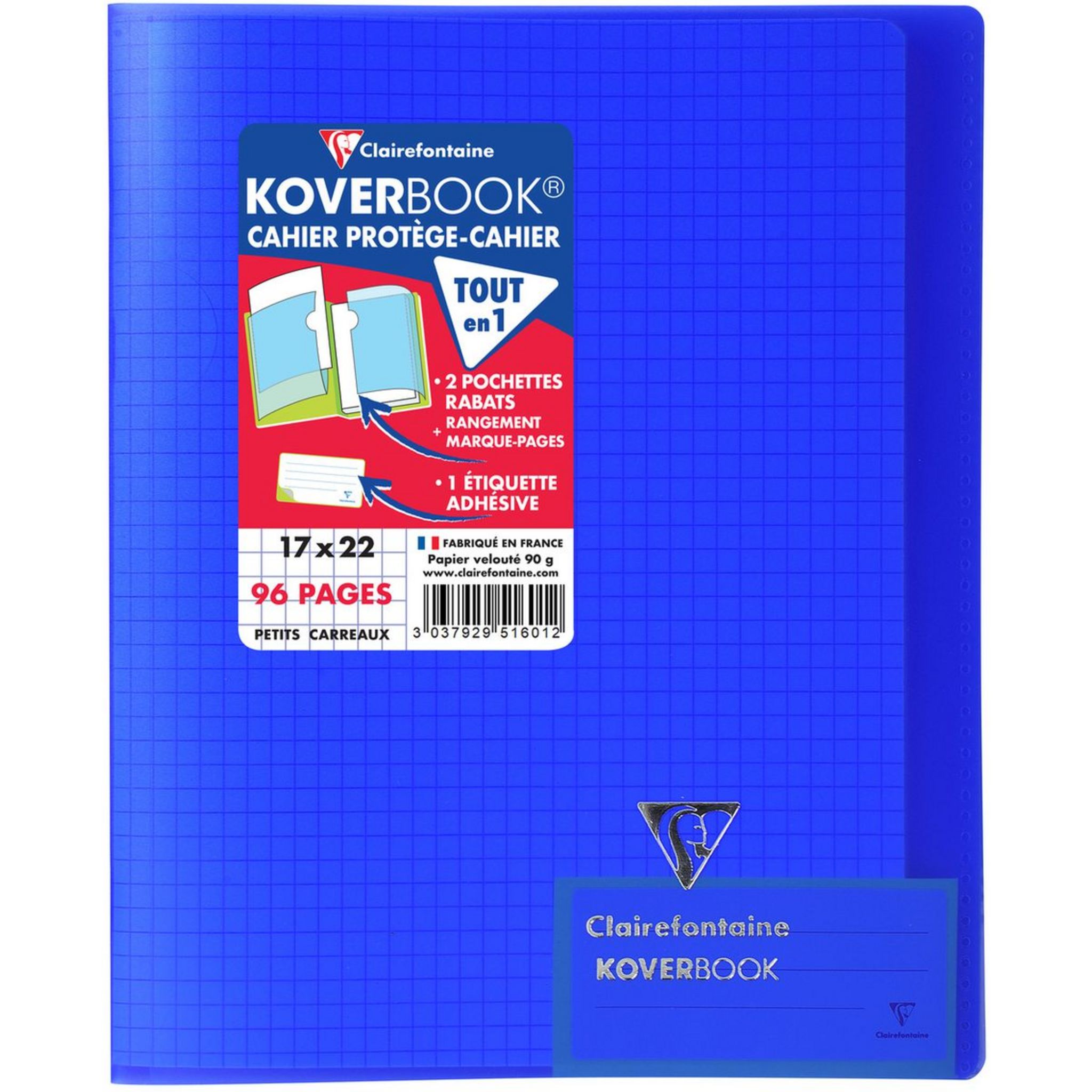 Cahier piqué Koverbook 17x22cm 96 pages grands carreaux couverture