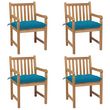 Chaises de jardin 4 pcs avec coussins bleu clair Teck solide