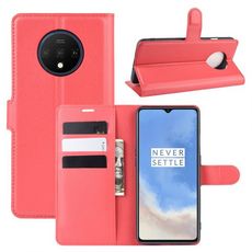 amahousse Housse rouge pour OnePlus 7T portefeuille grainé et languette aimantée