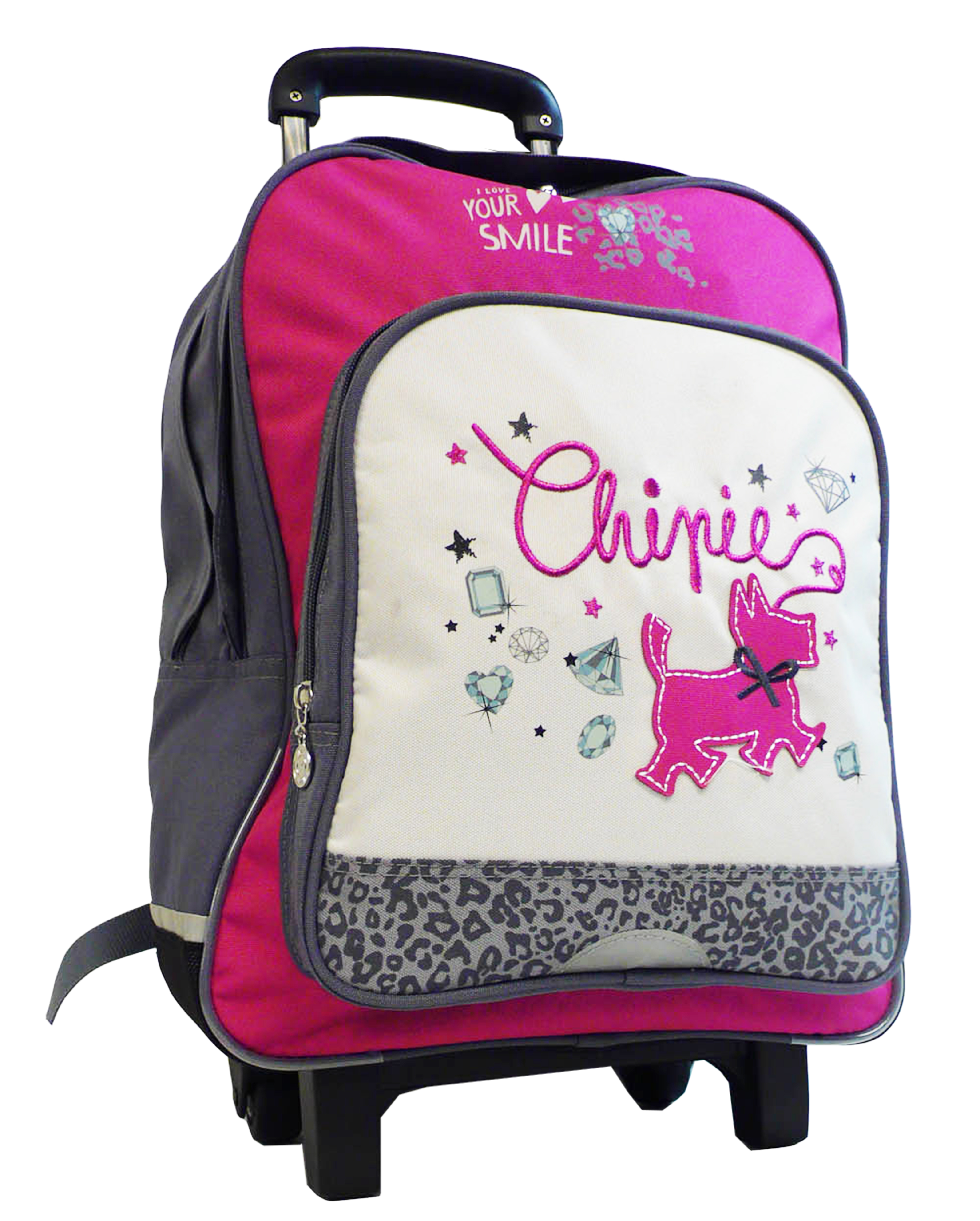 CHIPIE Sac dos roulettes 2 compart rose gris pas cher Auchan.fr