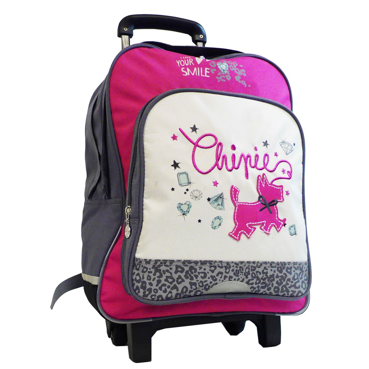 CHIPIE Sac dos roulettes 2 compart rose gris pas cher Auchan.fr