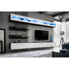 Meuble TV Mural Design  Fly VII  320cm Blanc & Noir