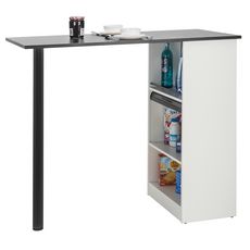 Table comptoir de cuisine avec rangement à rideau L130cm LUCK (Blanc/noir)