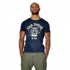 T-shirt homme col rond coupe ajustée imprimé devant Tiger (Bleu)