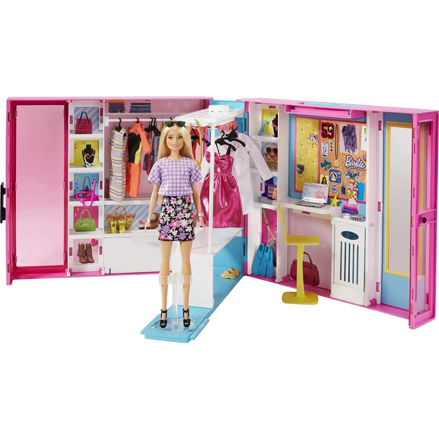 BARBIE Dressing avec poupée Barbie et accessoires pas cher 