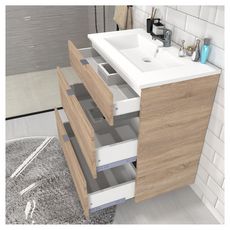 Meuble de salle de bain sous vasque 3 tiroirs + vasque L80cm FARO (chêne blanchi)