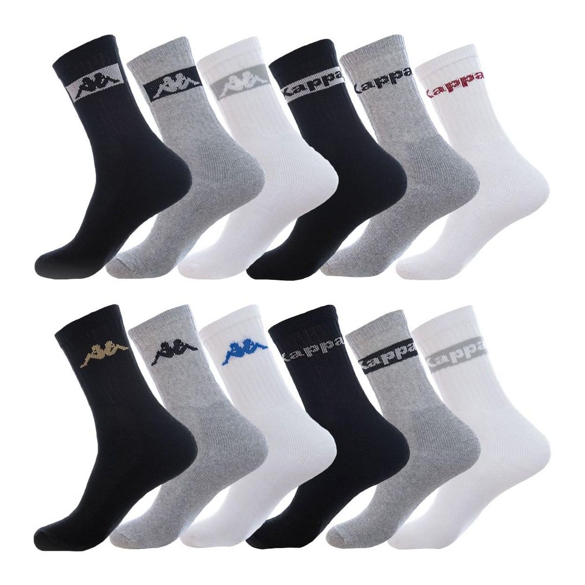 Kappa - Lot de 6 paires Chaussettes Homme Blanches, Grises ou