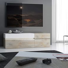 KASALINEA Grand meuble télé couleur chêne et blanc moderne EMILIE-L 150 x P 45 x H 57 cm- Marron