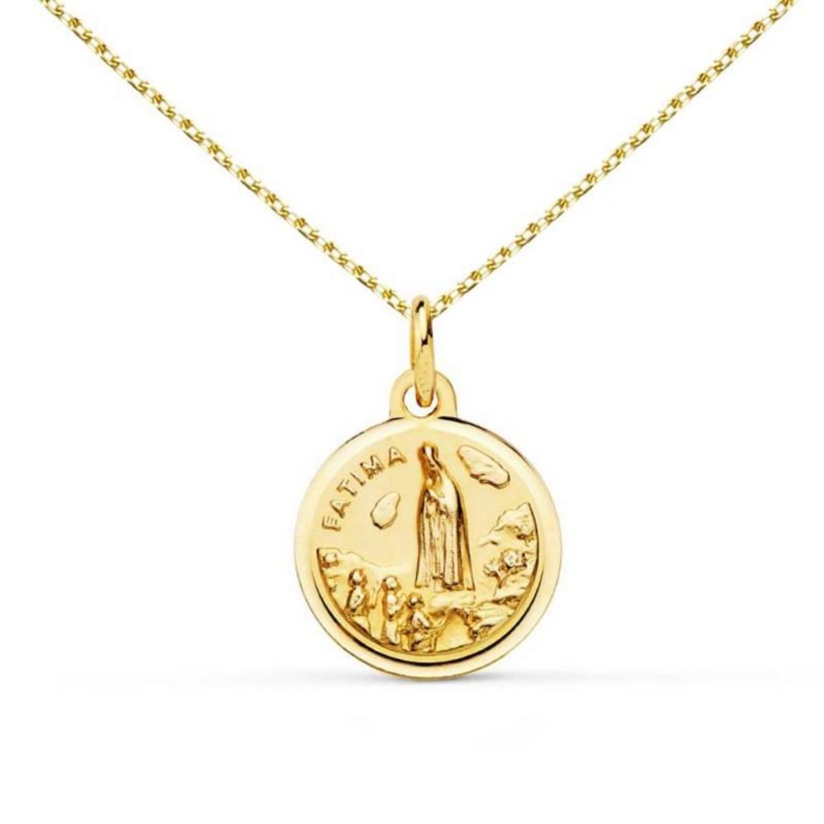  Collier - Médaille Vierge de Fatima Or Jaune - Chaîne Dorée - Gravure Offerte