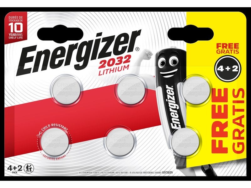 Pile bouton lithium Energizer 2032 3 V, lot de 6 (DL2032/CR2032) sur