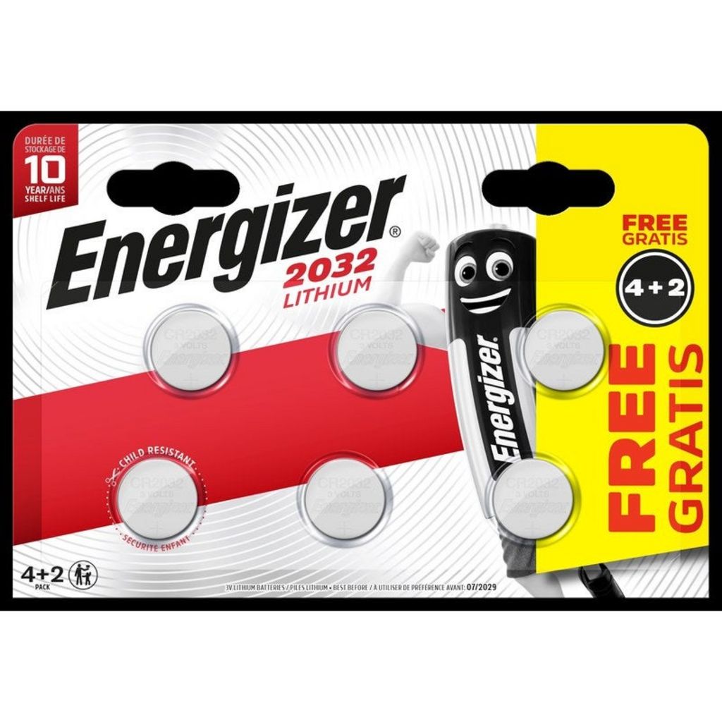 Energizer piles bouton lithium, CR2032, blister 4 pièces
