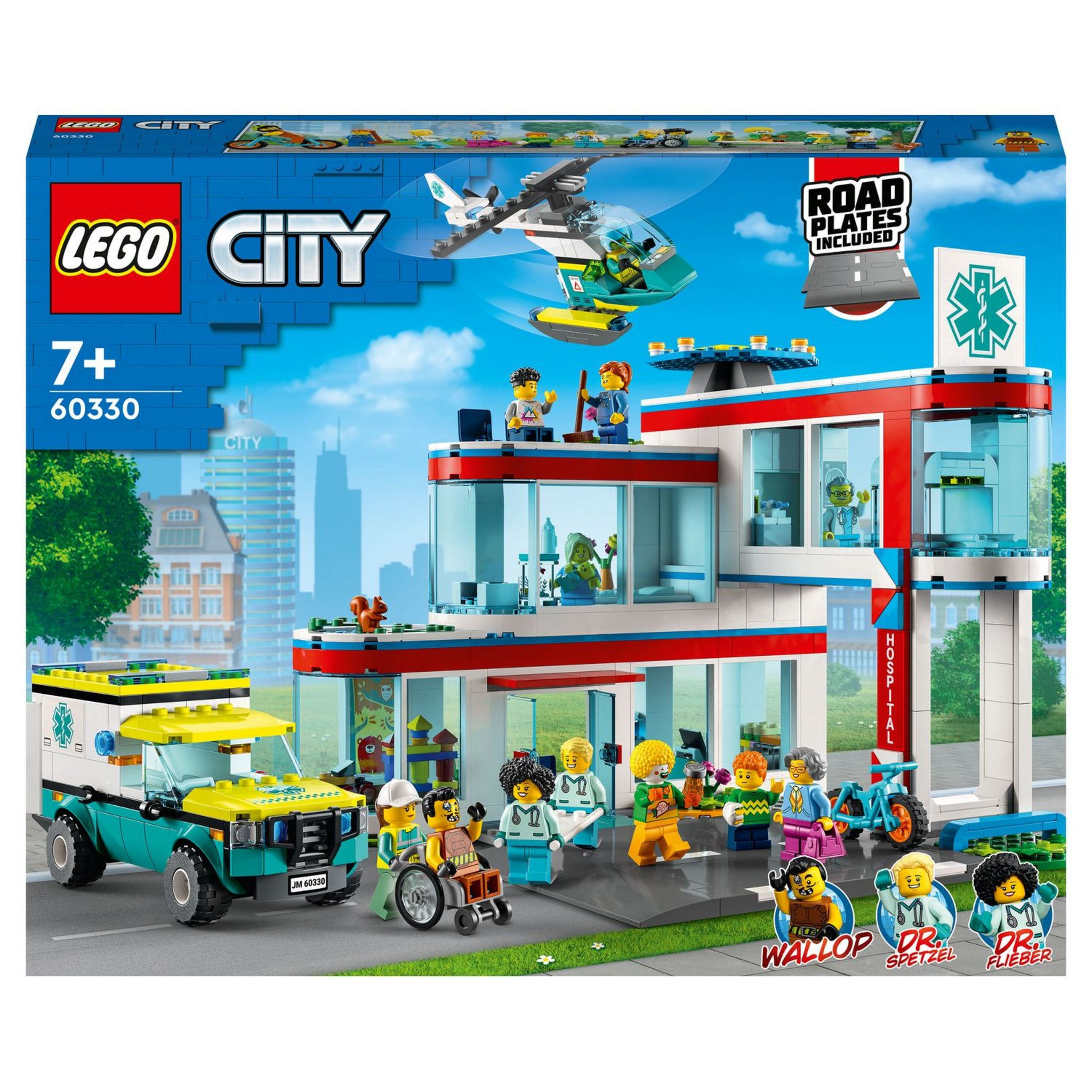 LEGO 60330 City L'Hôpital, Set de Construction, Jouet Camion d'Ambulance,  Hélicoptère et 12 Minifigurines, pour Garçons et Filles Dès 7 Ans :  : Jouets