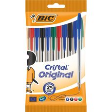 BIC Lot de 10 stylos bille pointe moyenne CRISTAL ORIGINAL bleu/noir/rouge/vert 