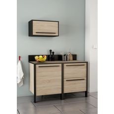 Ensemble meubles de cuisine bas sous évier 1 porte L64cm + bas 2 tiroirs L64cm + haut 1 porte L64cm BRICKHOUSE