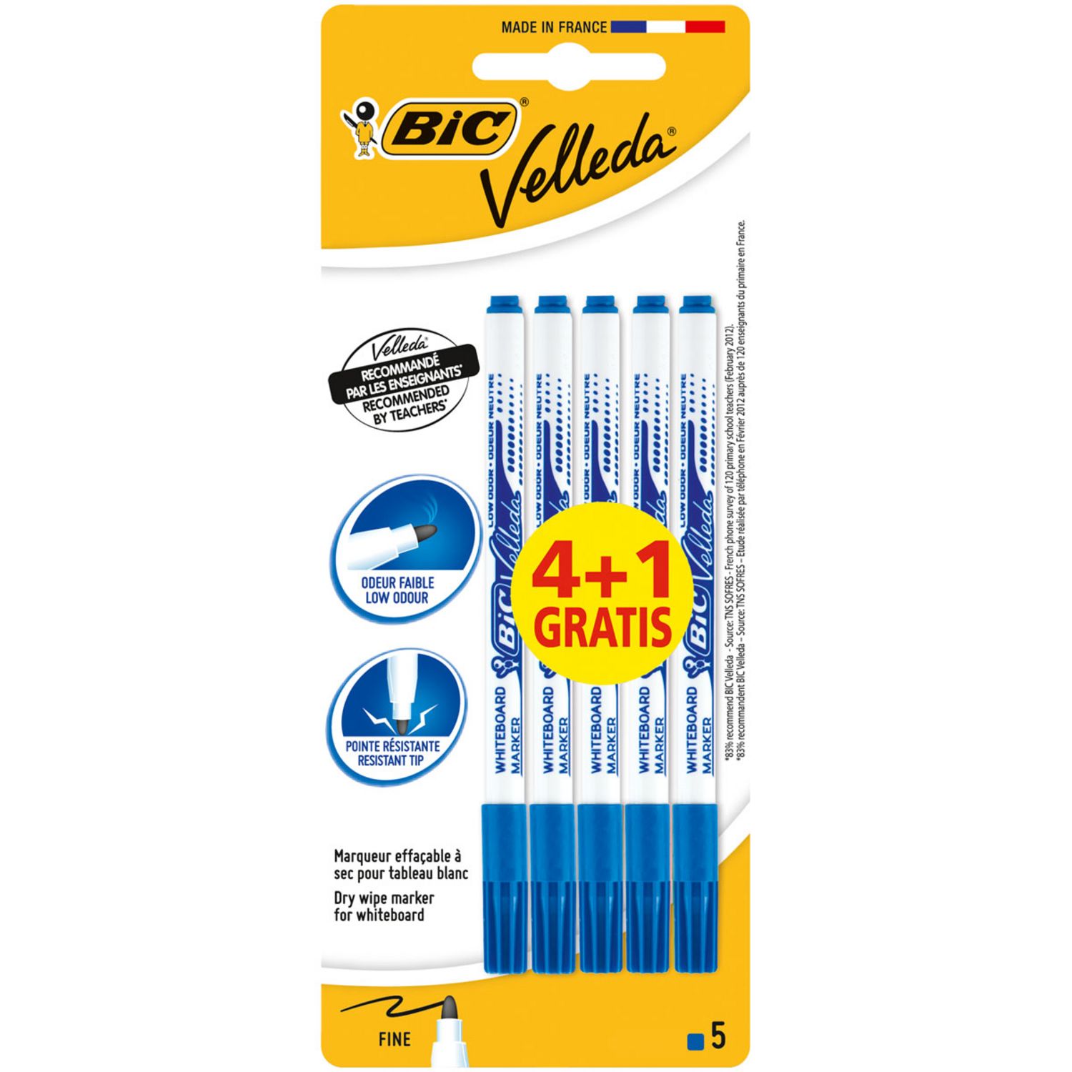 BIC Lot de 5 marqueurs pour tableau blanc effaçables à sec pointe