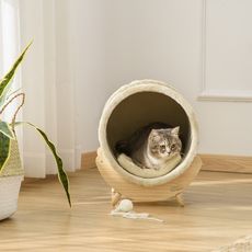 PAWHUT Maison pour chat design - niche chat panier chat - coussin, grattoir sisal jonc de mer naturel inclus - bois flanelle beige