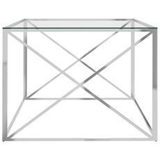 Table basse Argente 120x60x45 cm Acier inoxydable et verre