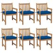 Chaises de jardin 6 pcs avec coussins bleu Bois de teck solide