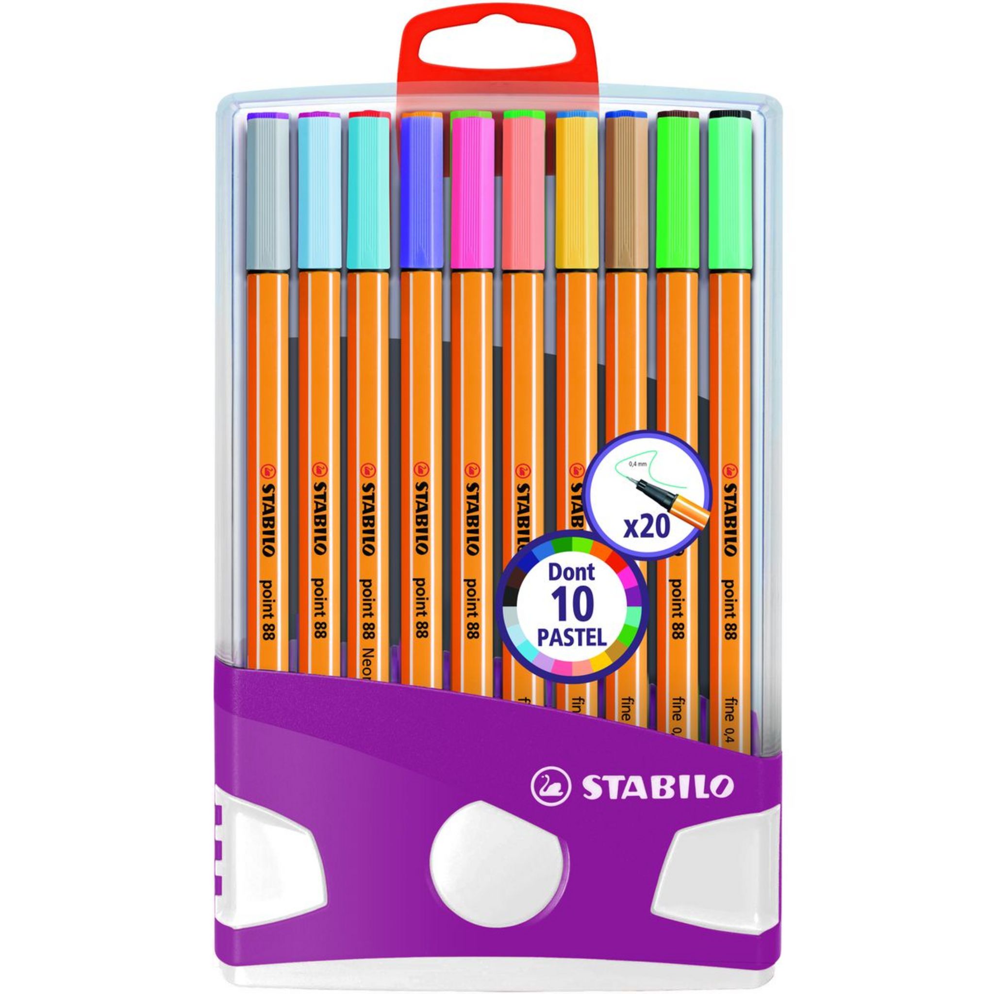 STABILO Lot de 30 stylos feutres d'écriture pointe fine 0.4mm dont 6  pastels pas cher 