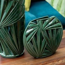 Vase Design Ovale Céramique  Tropical  32cm Vert